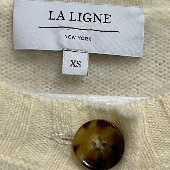 La Ligne Striped Brushed Cashmere Cardigan Sweater Small Loose Winter Cozy - Picture 3 of 15